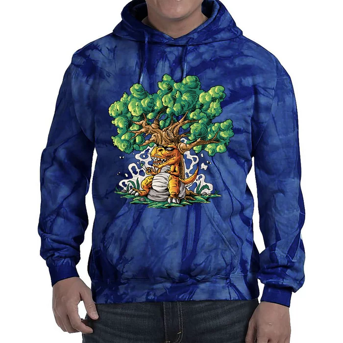 T Rex Smoking Joint Under A Tree Tie Dye Hoodie