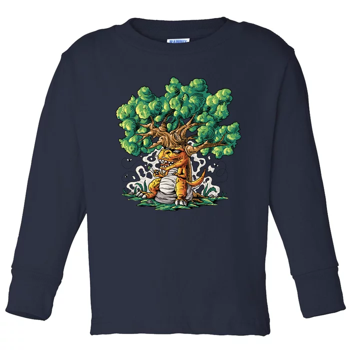 T Rex Smoking Joint Under A Tree Toddler Long Sleeve Shirt