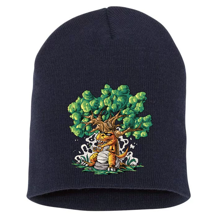 T Rex Smoking Joint Under A Tree Short Acrylic Beanie