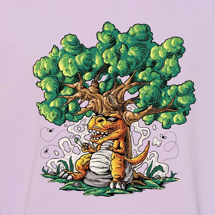 T Rex Smoking Joint Under A Tree Garment-Dyed Sweatshirt