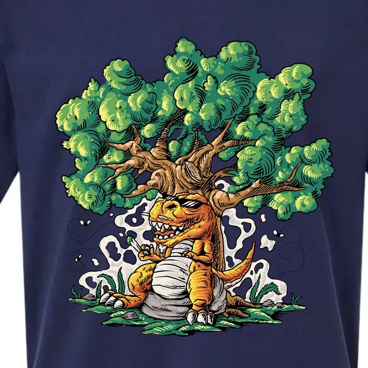 T Rex Smoking Joint Under A Tree Sueded Cloud Jersey T-Shirt