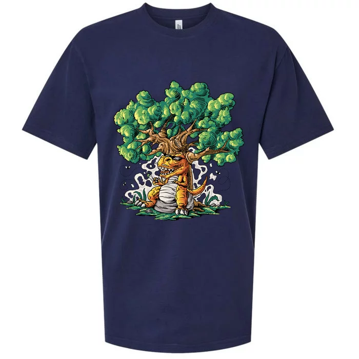 T Rex Smoking Joint Under A Tree Sueded Cloud Jersey T-Shirt