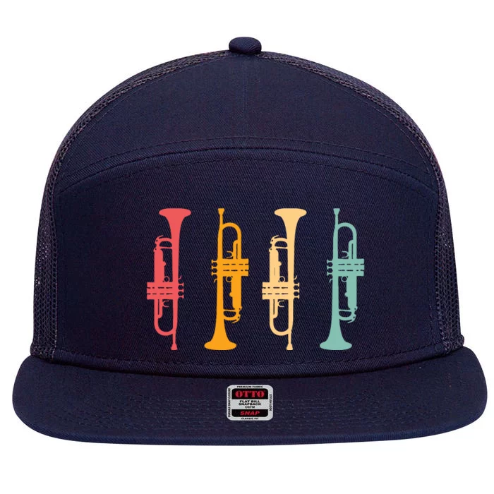 Trumpeter Retro Trumpet Silhouette For Trumpet Player 7 Panel Mesh Trucker Snapback Hat