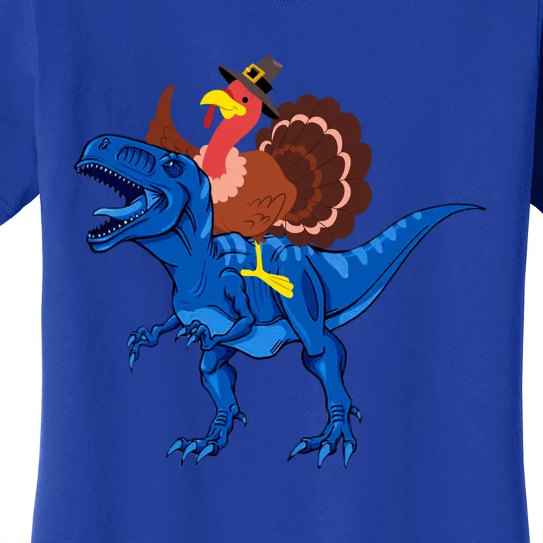 Turkey Riding T Rex Dinosaur Funny Thankgiving Gift Funny Gift Cute Gift Women's T-Shirt