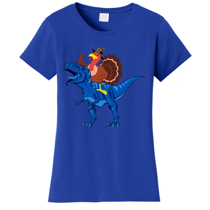 Turkey Riding T Rex Dinosaur Funny Thankgiving Gift Funny Gift Cute Gift Women's T-Shirt