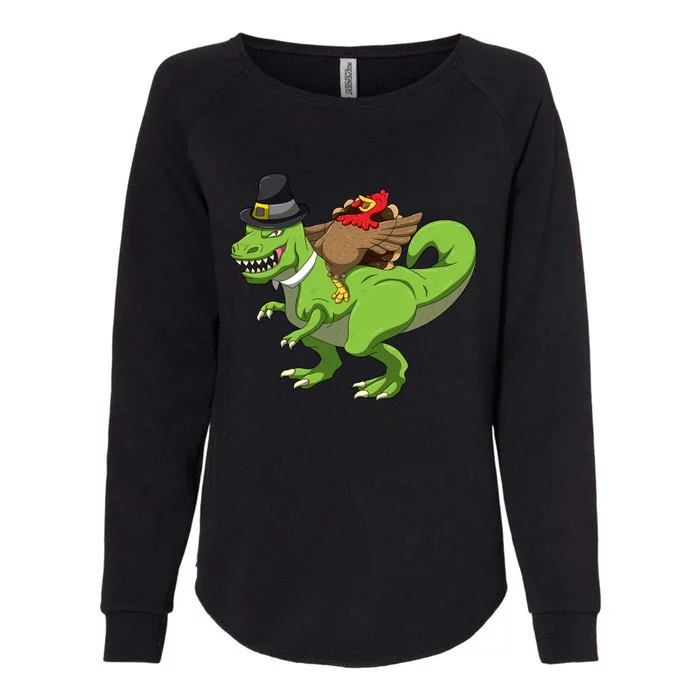 Turkey Riding Tgreat Giftrex Funny Thanksgiving Dinner Dinosaur Gift Womens California Wash Sweatshirt