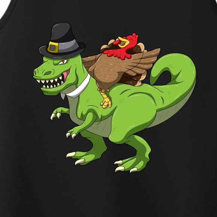 Turkey Riding Tgreat Giftrex Funny Thanksgiving Dinner Dinosaur Gift Performance Tank