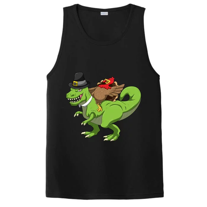 Turkey Riding Tgreat Giftrex Funny Thanksgiving Dinner Dinosaur Gift Performance Tank