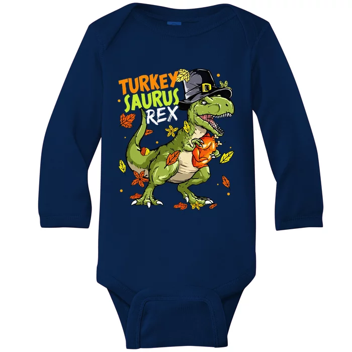 Turkeysaurus Rex Turkey Dino Thanksgiving Baby Long Sleeve Bodysuit