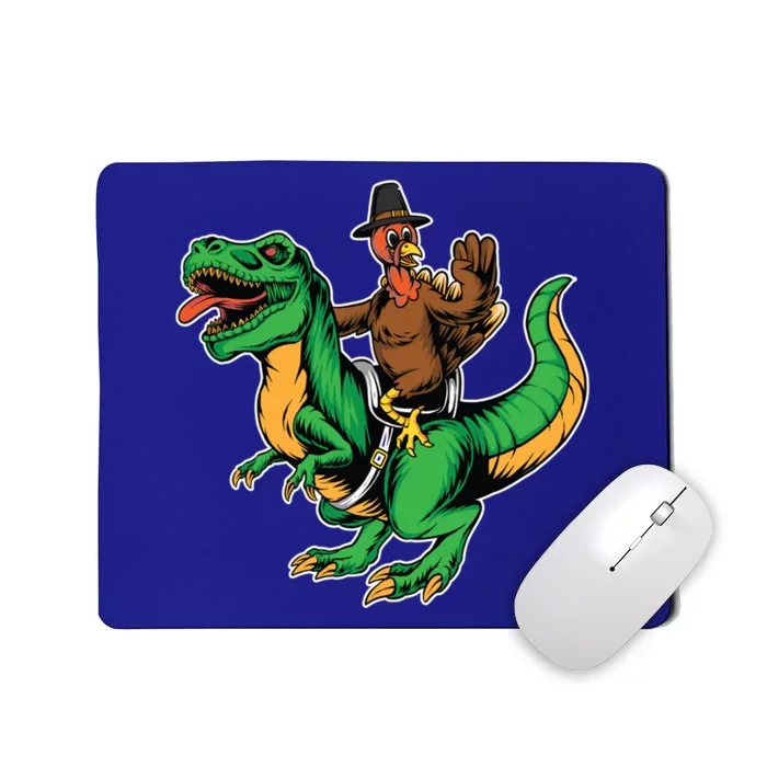 Turkey Riding Trex Dinosaur Thanksgiving Day Fall Autumn Cute Gift Mousepad