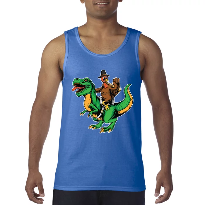 Turkey Riding Trex Dinosaur Thanksgiving Day Fall Autumn Cute Gift Tank Top