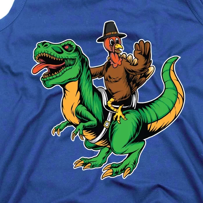 Turkey Riding Trex Dinosaur Thanksgiving Day Fall Autumn Cute Gift Tank Top