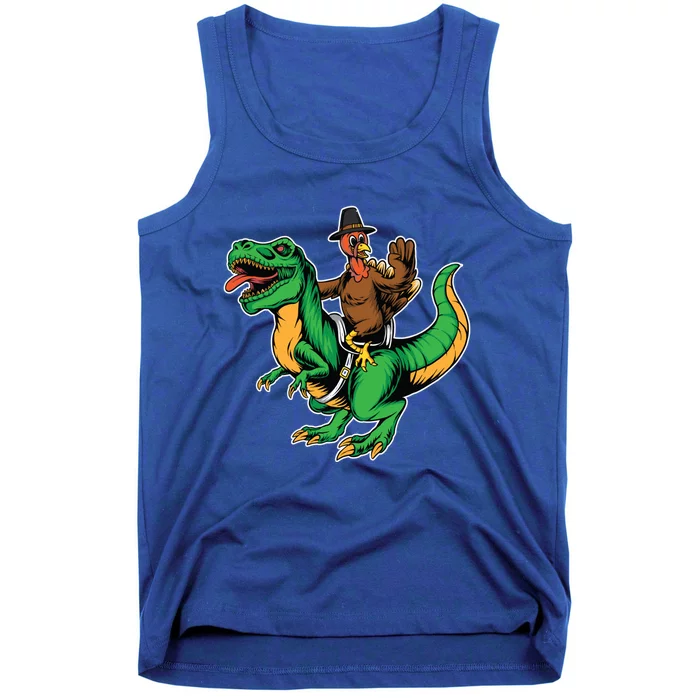 Turkey Riding Trex Dinosaur Thanksgiving Day Fall Autumn Cute Gift Tank Top