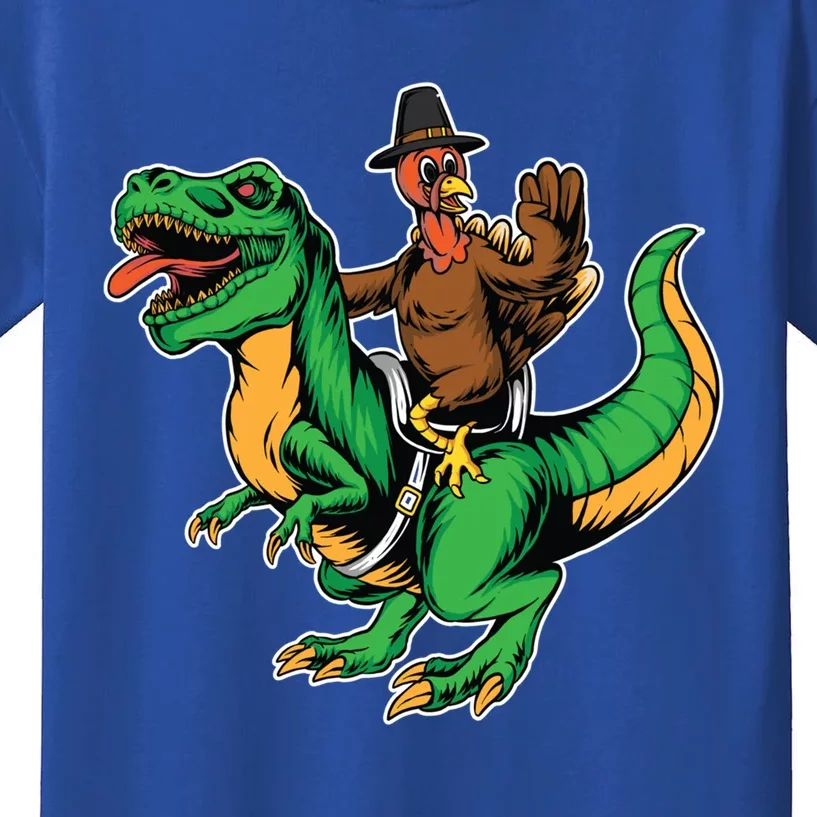 Turkey Riding Trex Dinosaur Thanksgiving Day Fall Autumn Cute Gift Kids T-Shirt