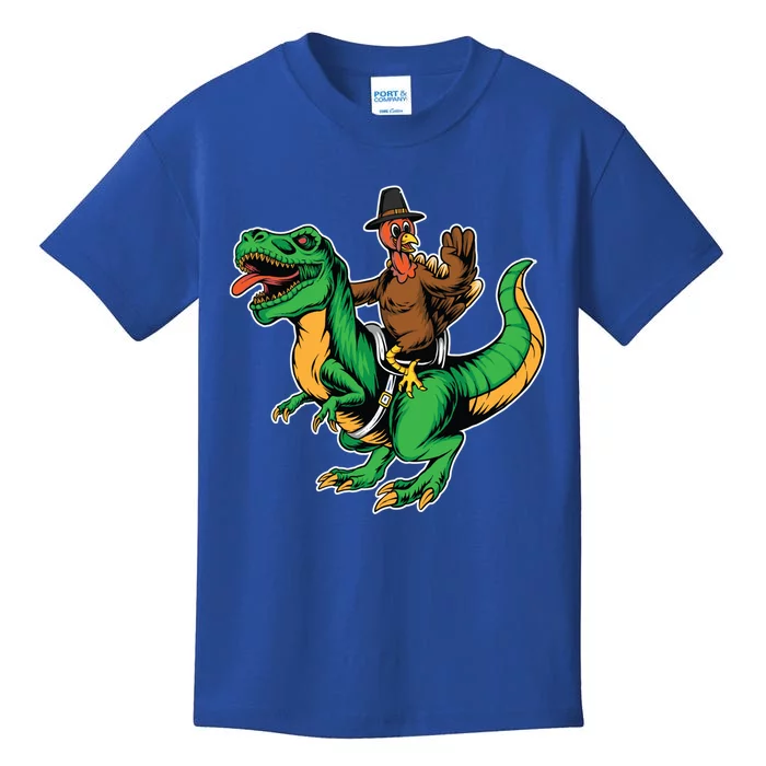 Turkey Riding Trex Dinosaur Thanksgiving Day Fall Autumn Cute Gift Kids T-Shirt