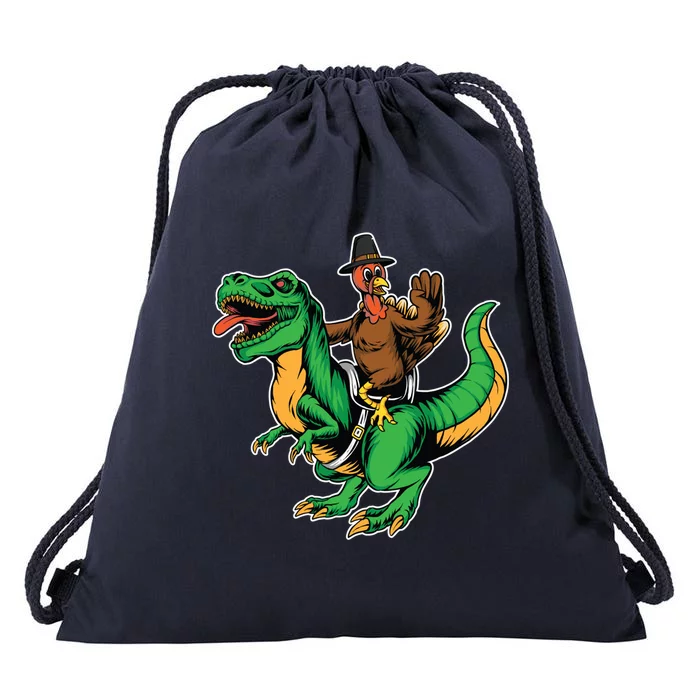 Turkey Riding Trex Dinosaur Thanksgiving Day Fall Autumn Cute Gift Drawstring Bag