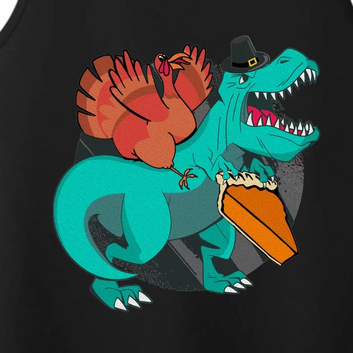 Turkey Riding Trex Dinosaur Thanksgiving Day Pilgrim Pumpkin Gift Performance Tank