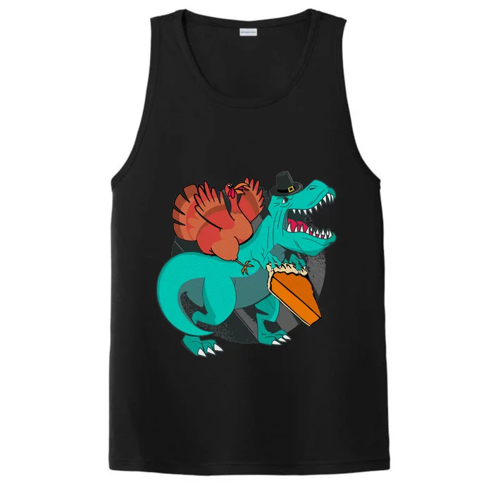 Turkey Riding Trex Dinosaur Thanksgiving Day Pilgrim Pumpkin Gift Performance Tank