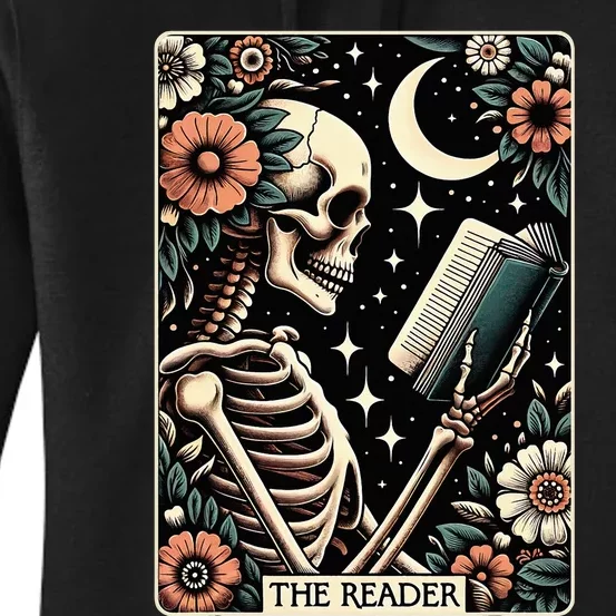 The Reader Tarot Card Skeleton Reading Book Bookworm Bookish Women's Pullover Hoodie