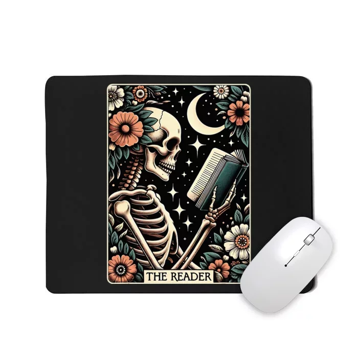 The Reader Tarot Card Skeleton Reading Book Bookworm Bookish Mousepad