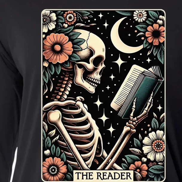 The Reader Tarot Card Skeleton Reading Book Bookworm Bookish Cooling Performance Long Sleeve Crew