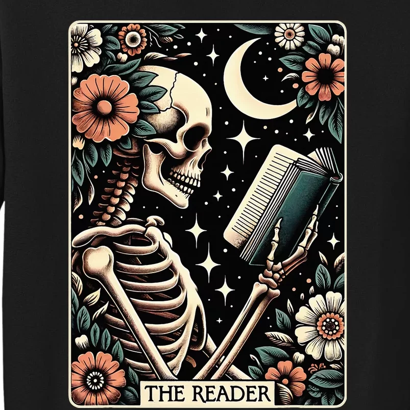 The Reader Tarot Card Skeleton Reading Book Bookworm Bookish Tall Sweatshirt