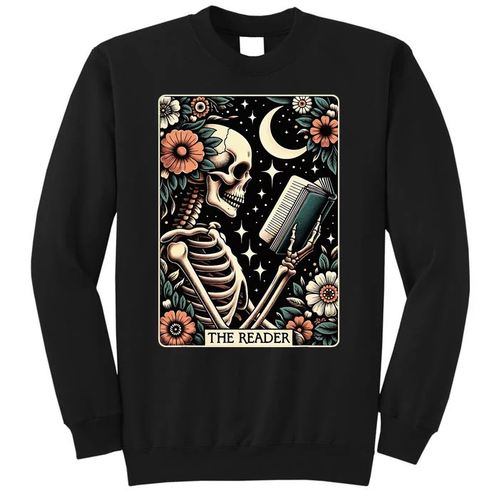 The Reader Tarot Card Skeleton Reading Book Bookworm Bookish Tall Sweatshirt