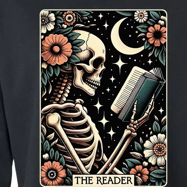 The Reader Tarot Card Skeleton Reading Book Bookworm Bookish Cropped Pullover Crew