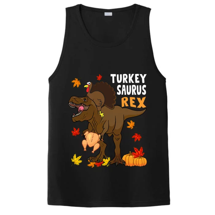 Turkey Riding Trex Dinosaur Thanksgiving Day Pilgrim Gift Performance Tank