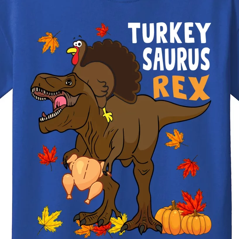 Turkey Riding Trex Dinosaur Thanksgiving Day Pilgrim Gift Kids T-Shirt