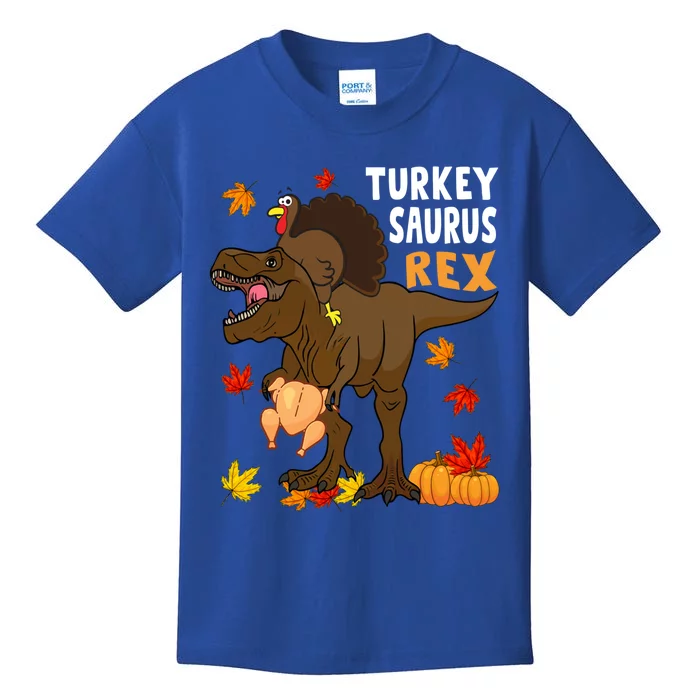 Turkey Riding Trex Dinosaur Thanksgiving Day Pilgrim Gift Kids T-Shirt