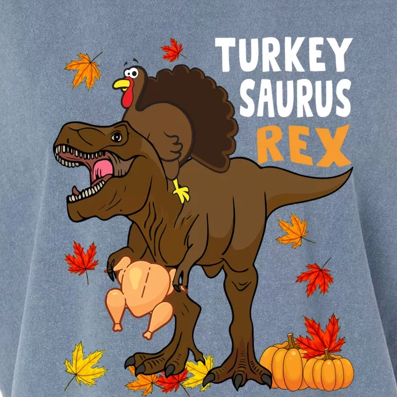 Turkey Riding Trex Dinosaur Thanksgiving Day Pilgrim Gift Garment-Dyed Women's Muscle Tee