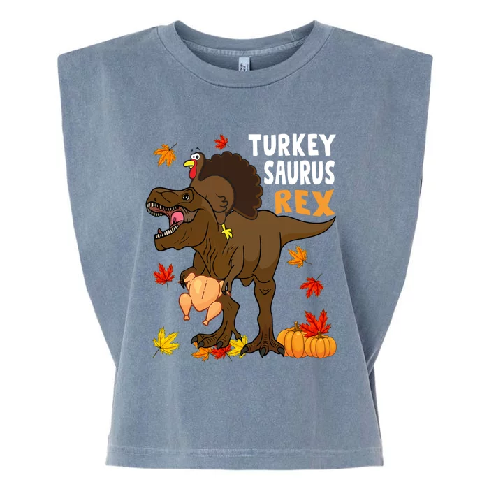 Turkey Riding Trex Dinosaur Thanksgiving Day Pilgrim Gift Garment-Dyed Women's Muscle Tee