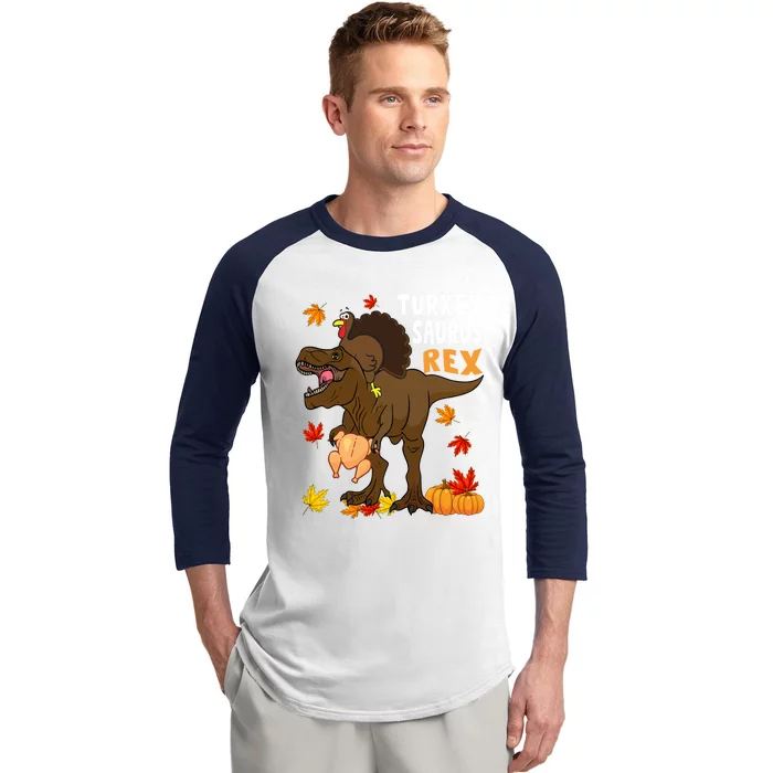 Turkey Riding Trex Dinosaur Thanksgiving Day Pilgrim Gift Baseball Sleeve Shirt