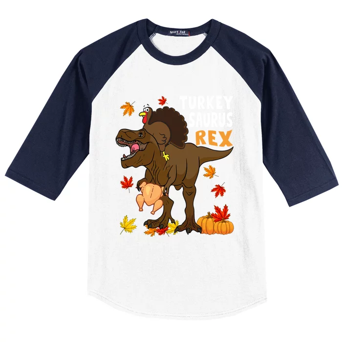 Turkey Riding Trex Dinosaur Thanksgiving Day Pilgrim Gift Baseball Sleeve Shirt