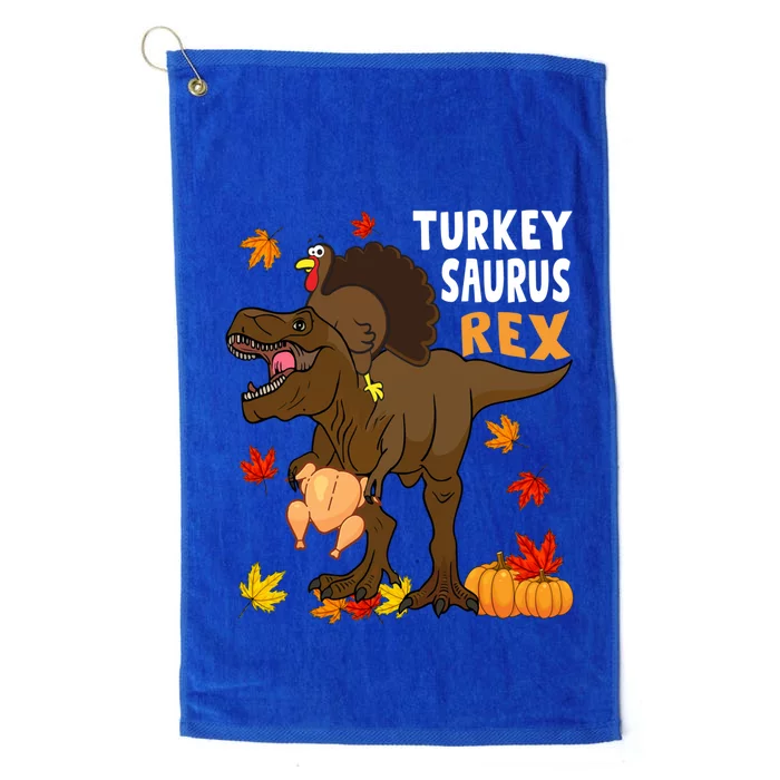 Turkey Riding Trex Dinosaur Thanksgiving Day Pilgrim Gift Platinum Collection Golf Towel