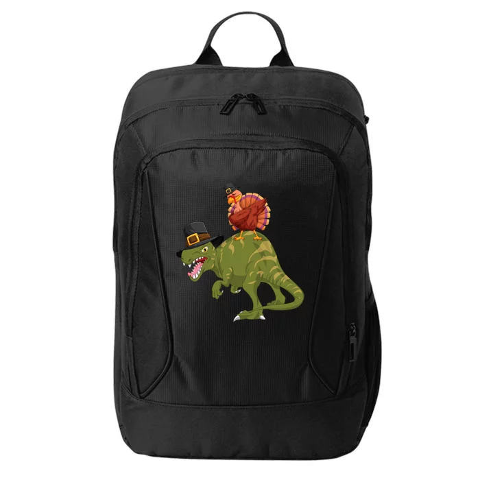 Turkey Riding Trex Dinosaur Thanksgiving Day Pilgrim Gift City Backpack