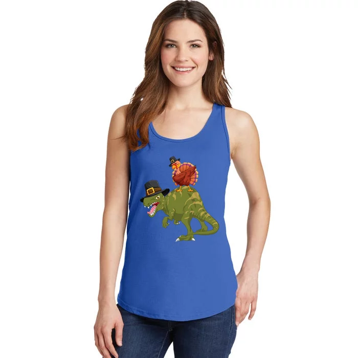 Turkey Riding Trex Dinosaur Thanksgiving Day Pilgrim Gift Ladies Essential Tank