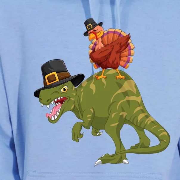 Turkey Riding Trex Dinosaur Thanksgiving Day Pilgrim Gift Unisex Surf Hoodie