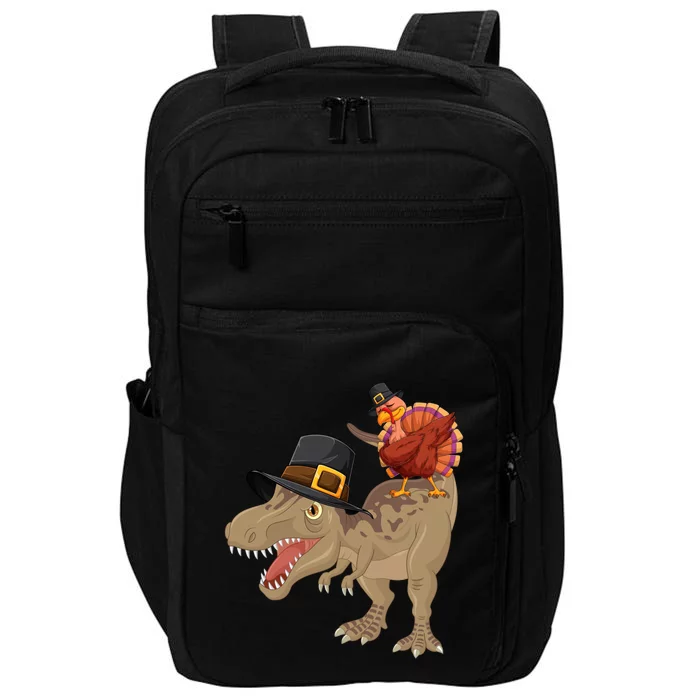 Turkey Riding Trex Dinosaur Thanksgiving Day Pilgrim Gift Impact Tech Backpack