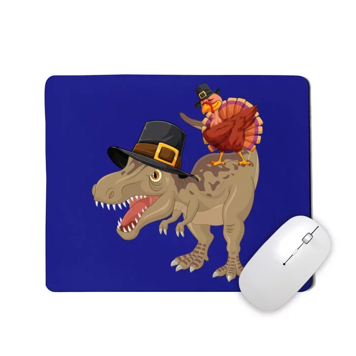 Turkey Riding Trex Dinosaur Thanksgiving Day Pilgrim Gift Mousepad