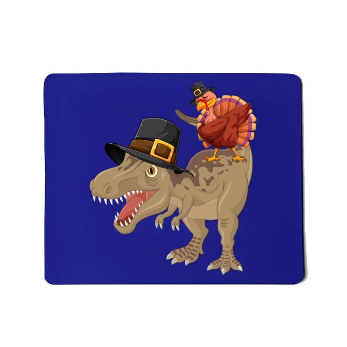 Turkey Riding Trex Dinosaur Thanksgiving Day Pilgrim Gift Mousepad