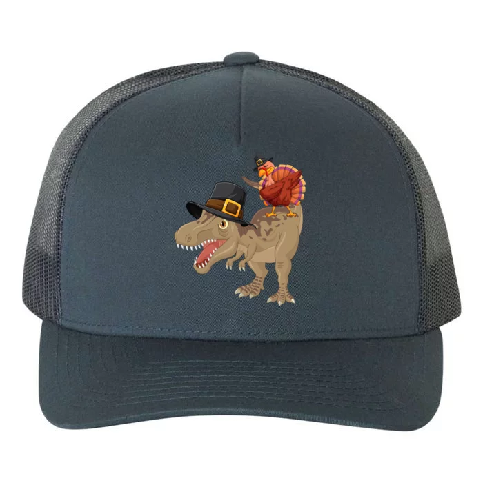 Turkey Riding Trex Dinosaur Thanksgiving Day Pilgrim Gift Yupoong Adult 5-Panel Trucker Hat