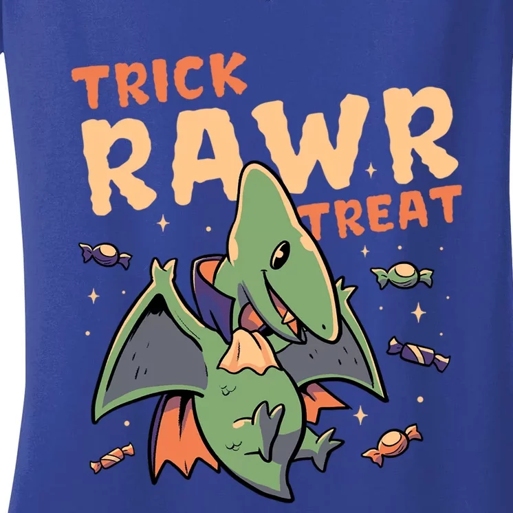 Trick Rawr Treat Cute Creepy Halloween Dino Vampire Gift Women's V-Neck T-Shirt