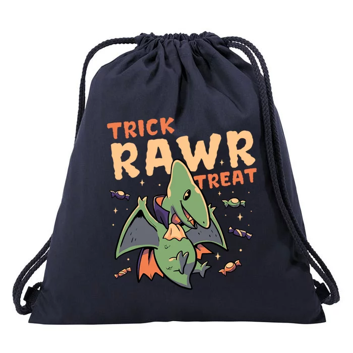 Trick Rawr Treat Cute Creepy Halloween Dino Vampire Gift Drawstring Bag