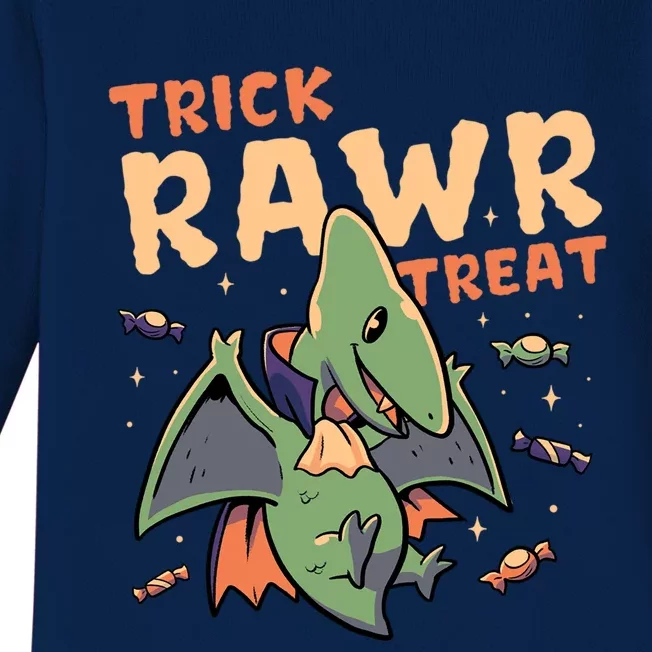 Trick Rawr Treat Cute Creepy Halloween Dino Vampire Gift Baby Long Sleeve Bodysuit