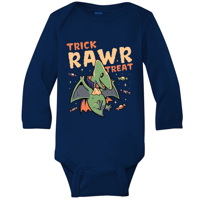 Trick Rawr Treat Cute Creepy Halloween Dino Vampire Gift Baby Long Sleeve Bodysuit