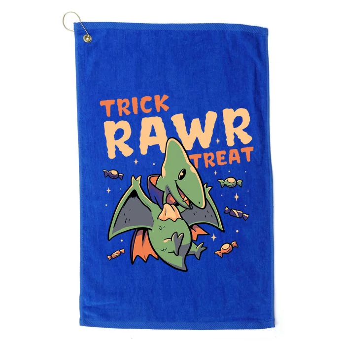 Trick Rawr Treat Cute Creepy Halloween Dino Vampire Gift Platinum Collection Golf Towel