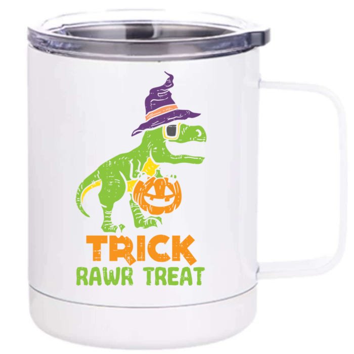 Trick Rawr Treat Dinosaur Dino Trex Halloween Cute Gift Front & Back 12oz Stainless Steel Tumbler Cup