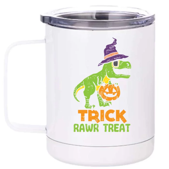 Trick Rawr Treat Dinosaur Dino Trex Halloween Cute Gift Front & Back 12oz Stainless Steel Tumbler Cup